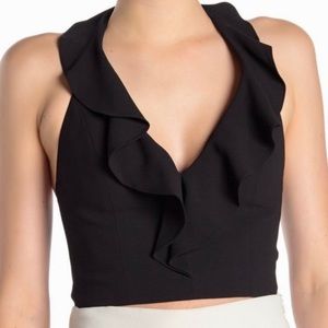 Alice and Olivia Dannette Ruffle Crop Halter Top